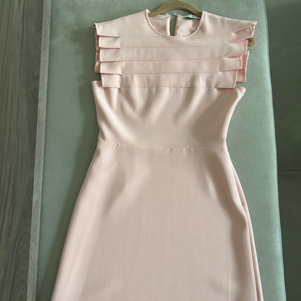 Sandro Pink Pleated Sheath Dress for Wedding Guest